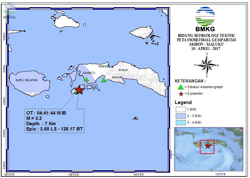 Peta Isoseismal Gempabumi Ambon - Maluku 10 April 2017