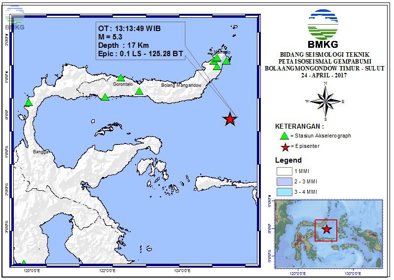 Peta Isoseismal Gempabumi BolaangMongondow - Sulut 24 April 2017