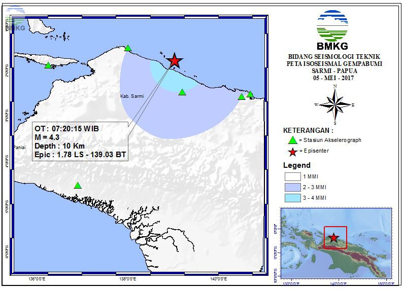 Peta Isoseismal Gempabumi Sarmi - Papua 05 Mei 2017
