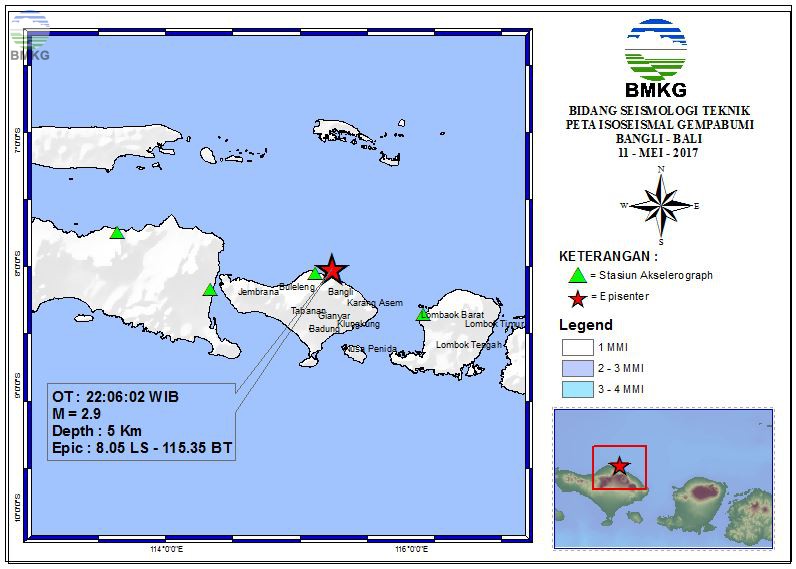 Peta Isoseismal Gempabumi Bangli - Bali 11 Mei 2017