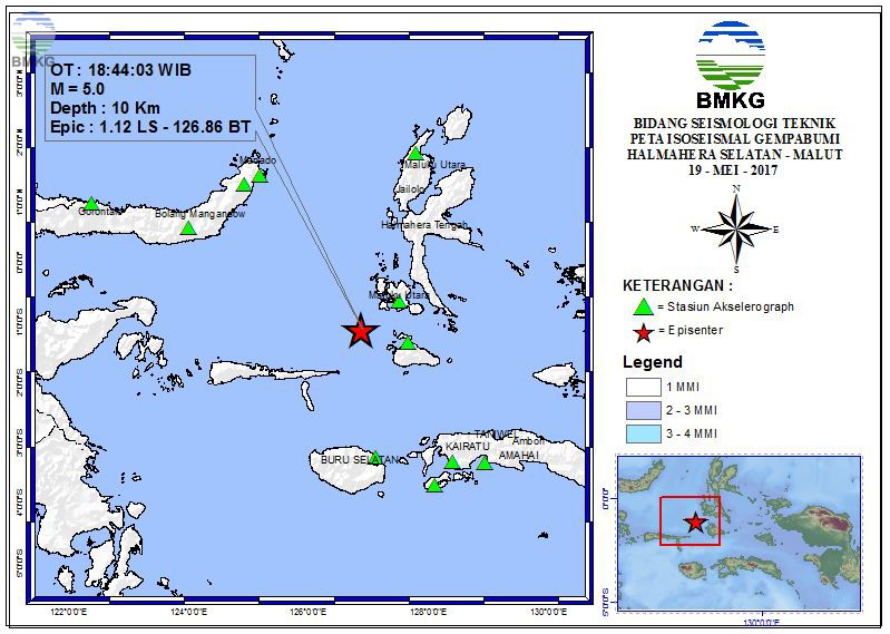 Peta Isoseismal Gempabumi Halmahera Selatan - Maluku Utara 19 Mei 2017