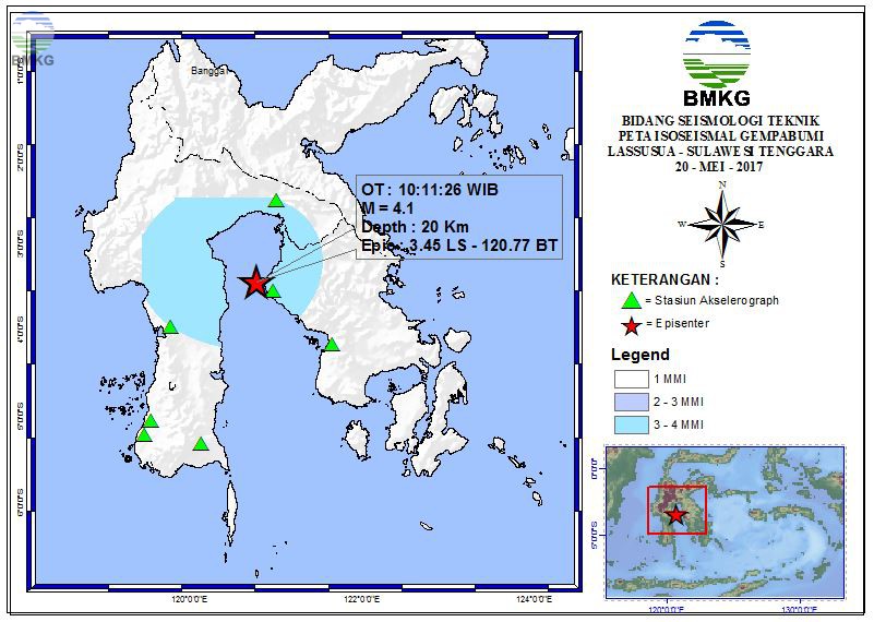 Peta Isoseismal Gempabumi Lassusua - Sulawesi Tenggara 20 Mei 2017