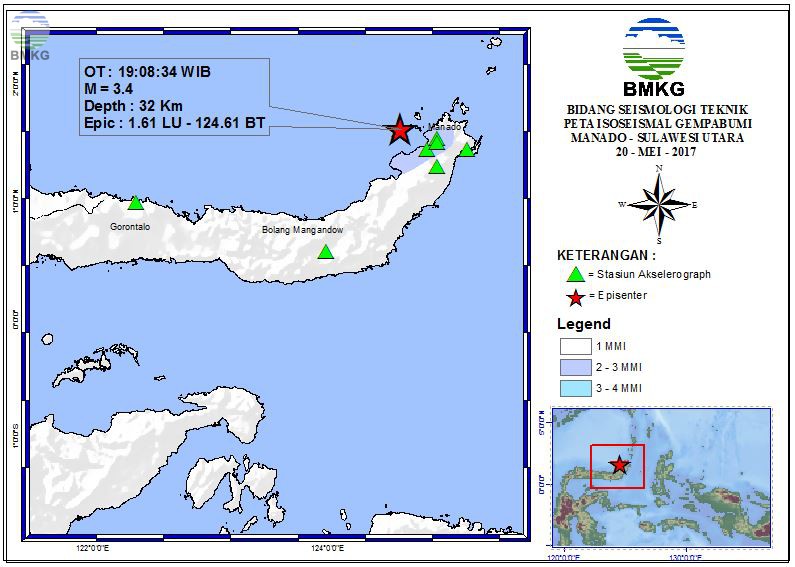 Peta Isoseismal Gempabumi Manado - Sulawesi Utara 20 Mei 2017