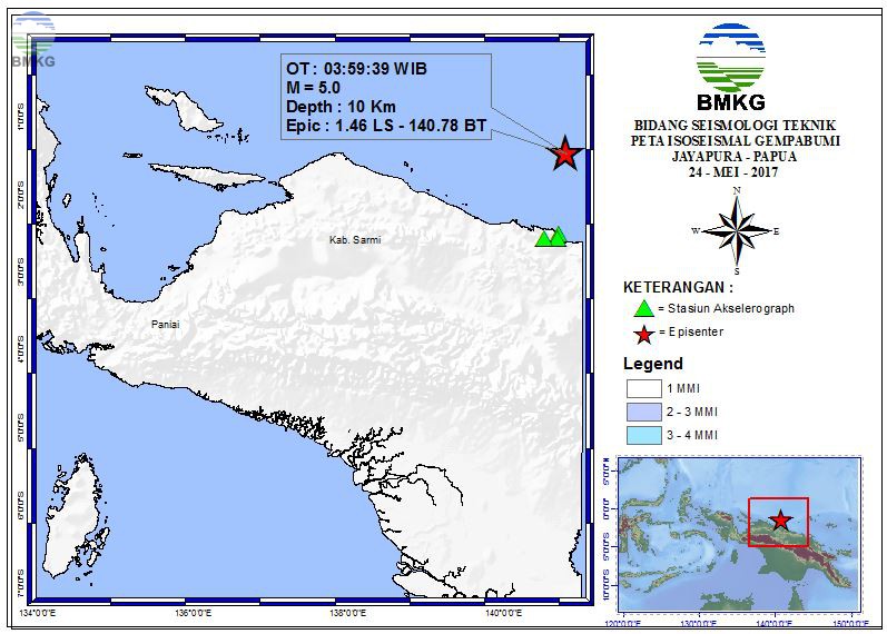 Peta Isoseismal Gempabumi Jayapura - Papua 24 Mei 2017