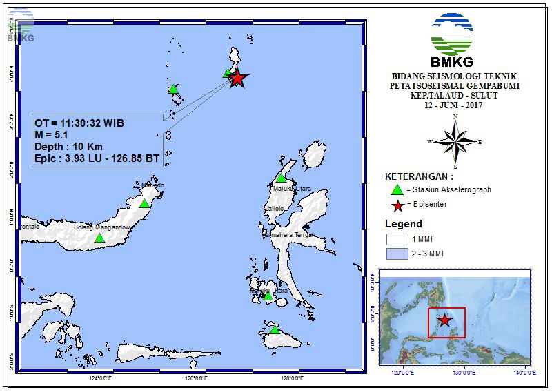Peta Isoseismal Gempabumi Kep. Talaud - Sulawesi Utara 12 Juni 2017