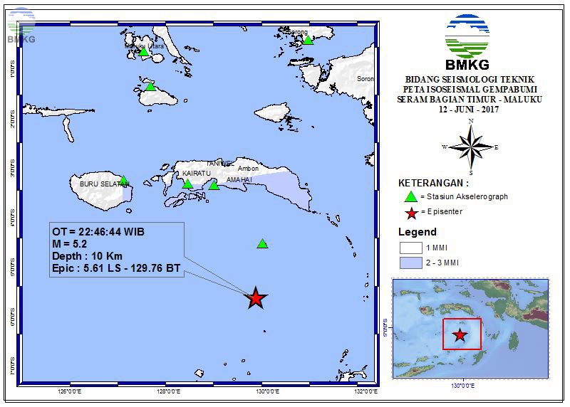 Peta Isoseismal Gempabumi Seram Bagian Barat - Maluku 12 Juni 2017
