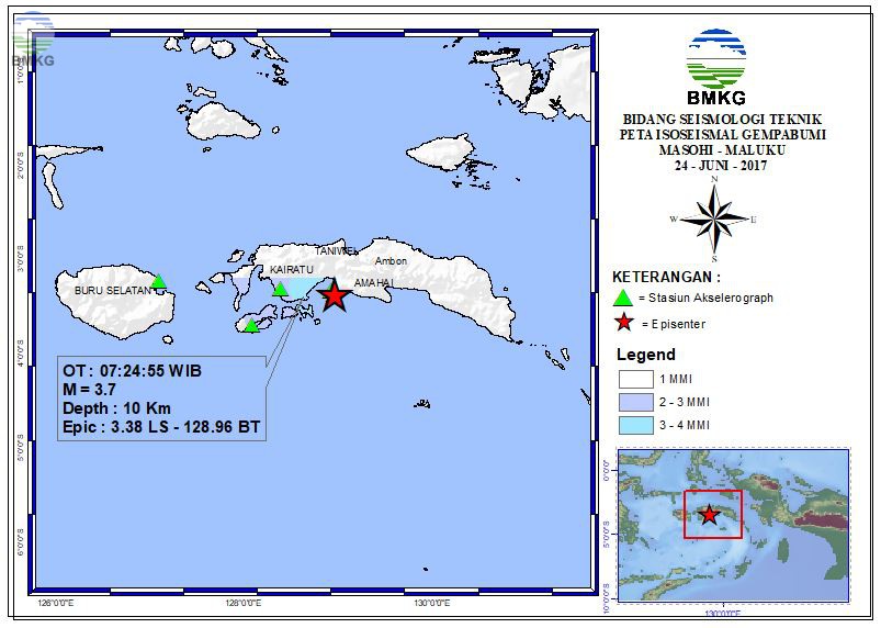 Peta Isoseismal Gempabumi Masohi - Maluku 24 Juni 2017