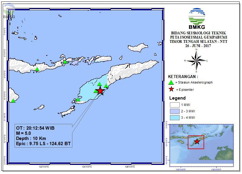 Peta Isoseismal Gempabumi Timor Tengah Selatan - NTT 26 Juni 2017
