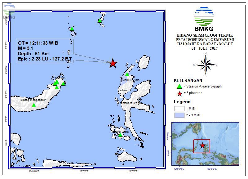 Peta Isoseismal Gempabumi Halmahera Barat - Malut 01 Juli 2017