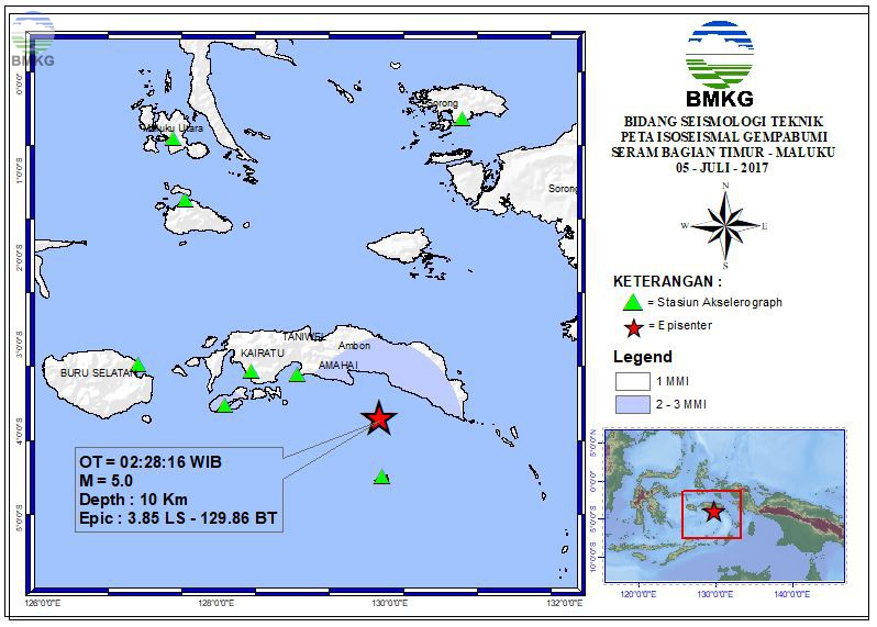 Peta Isoseismal Gempabumi Seram Bagian Timur - Maluku 05 Juli 2017