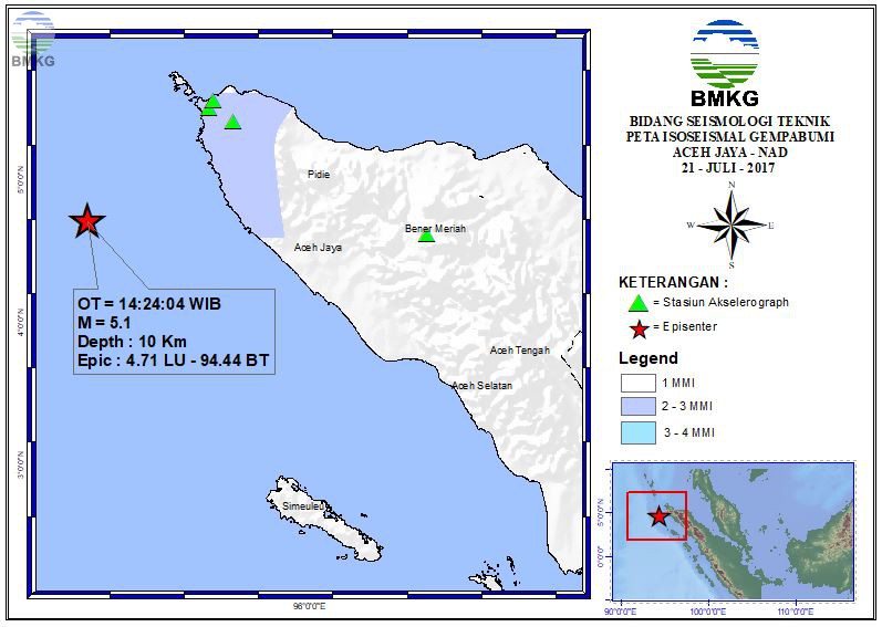 Peta Isoseismal Gempabumi Aceh Jaya - NAD 21 Juli 2017
