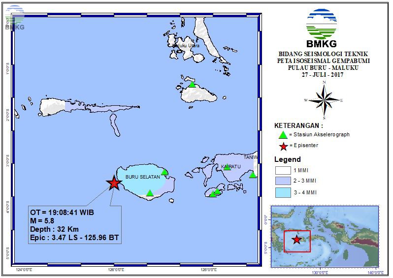 Peta Isoseismal Gempabumi Pulau Buru - Maluku 27 Juli 2017