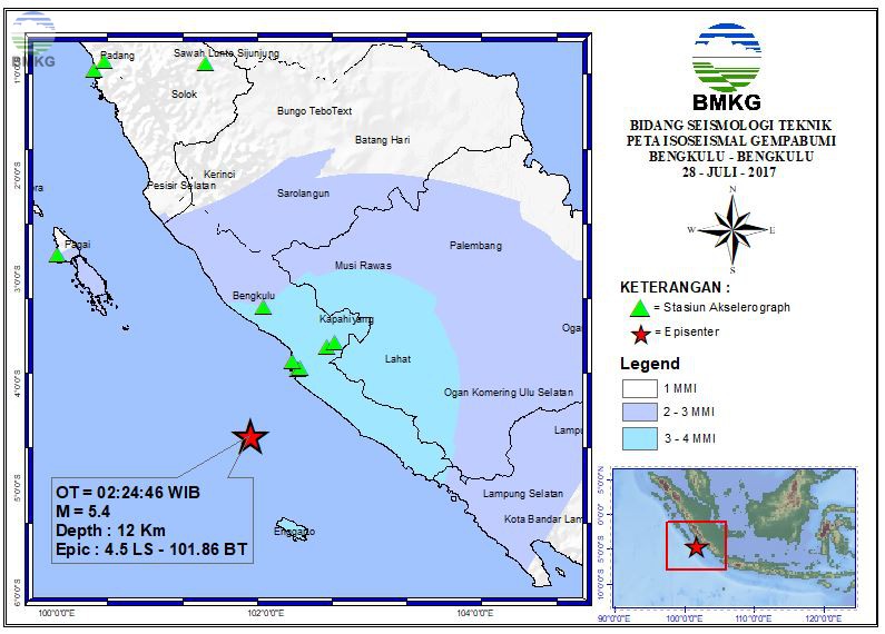 Peta Isoseismal Gempabumi Bengkulu - Bengkulu 28 Juli 2017