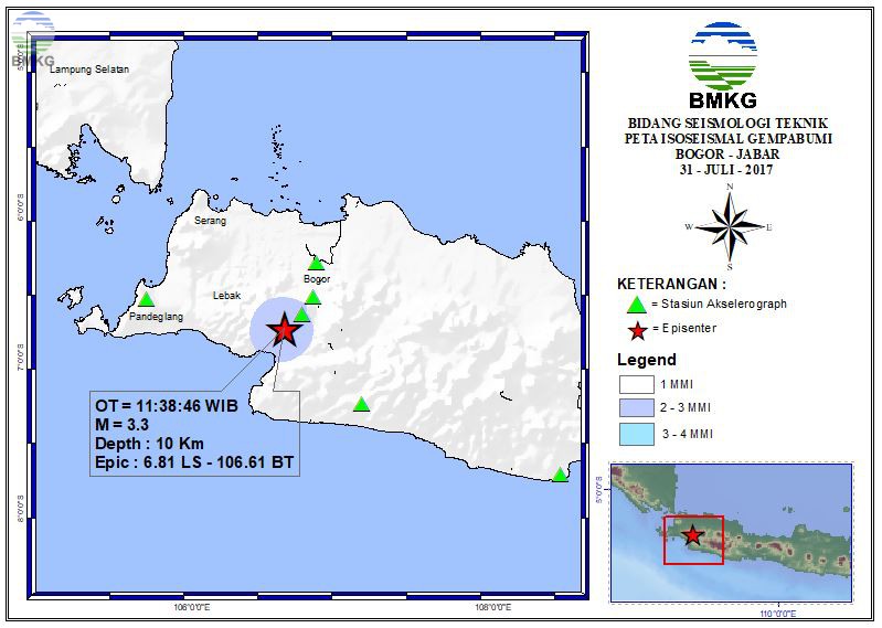 Peta Isoseismal Gempabumi Bogor - Jabar 31 Juli 2017