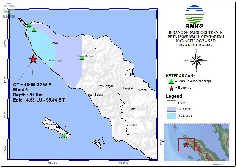 Peta Isoseismal Gempabumi Kab.Aceh Jaya - NAD 01 Agustus 2017