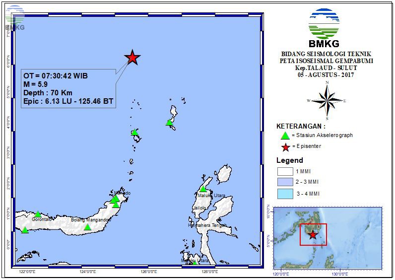Peta Isoseismal Gempabumi Kep.Talaud - Sulut 05 Agustus 2017