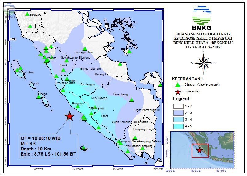 Peta Isoseismal Gempabumi Bengkulu Utara - Bengkulu 13 Agustus 2017