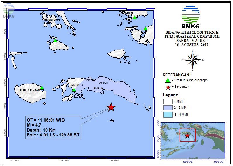 Peta Isoseismal Gempabumi Banda - Maluku 15 Agustus 2017
