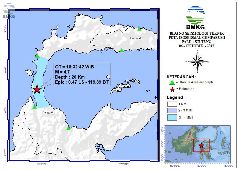 Peta Isoseismal Gempabumi Palu - Sulteng 06 Oktober 2017