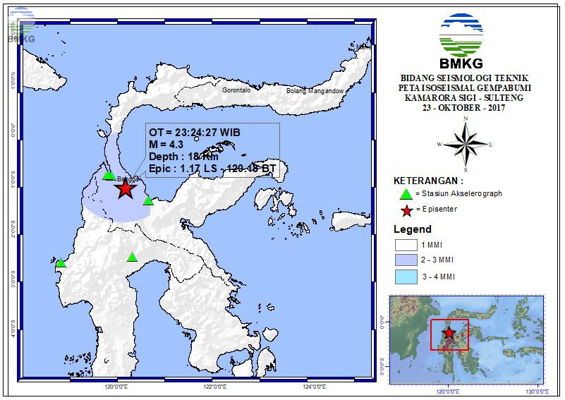 Peta Isoseismal Gempabumi Kamarora Sigi - Sulteng 23 Oktober 2017