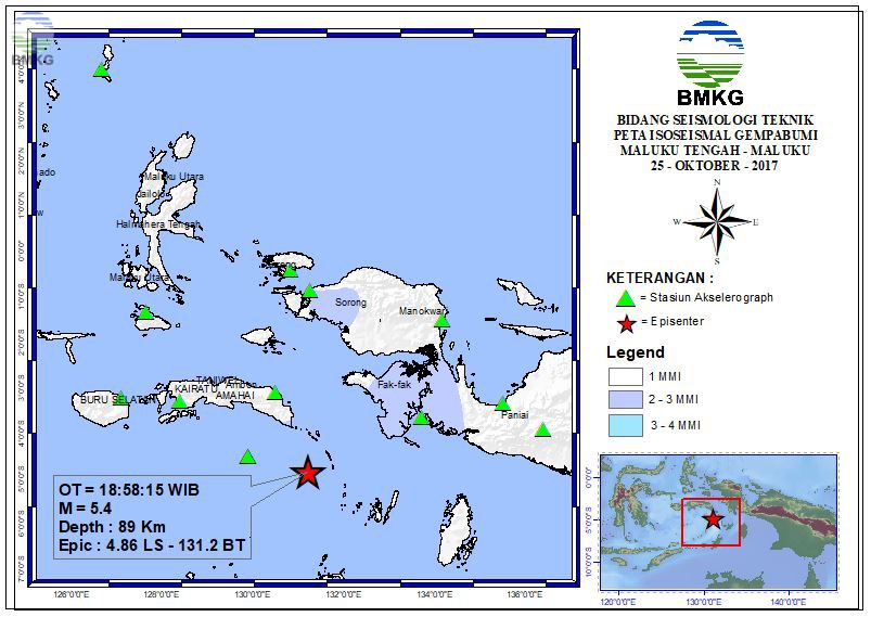 Peta Isoseismal Gempabumi Maluku Tengah - Maluku 25 Oktober 2017
