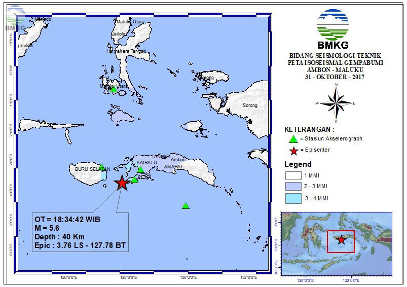 Peta Isoseismal Gempabumi Ambon - Maluku 31 Oktober 2017