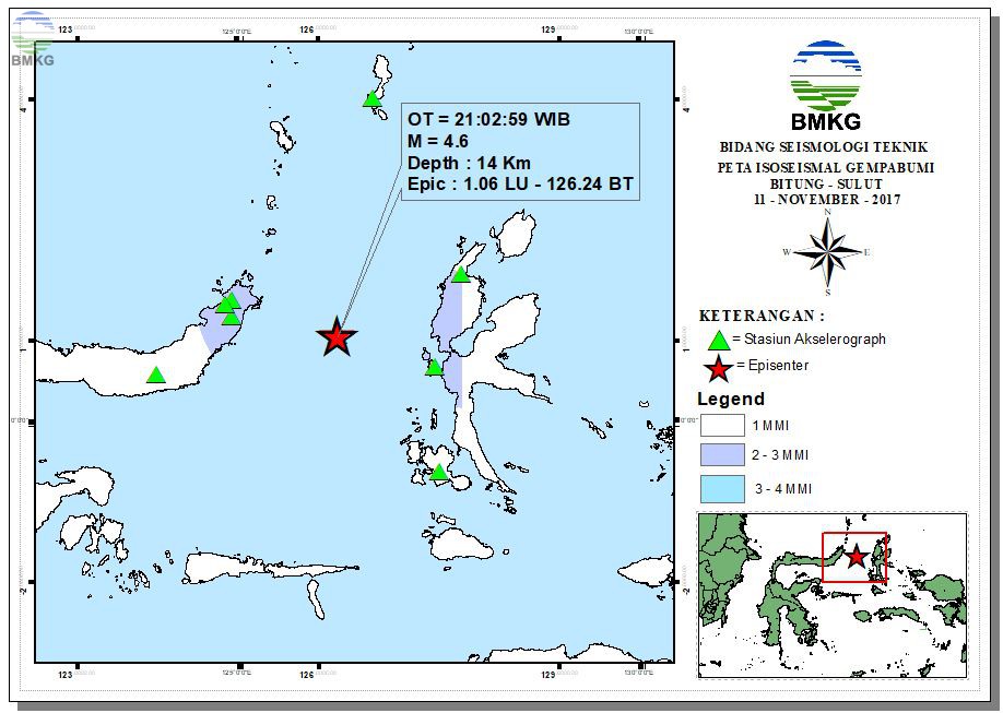 Peta Isoseismal Gempabumi Bitung -Sulut 11 November 2017