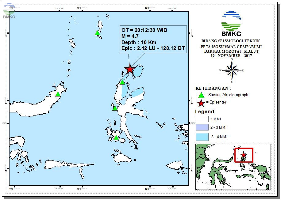 Peta Isoseismal Gempabumi Daruba Morotai - Malut 19 November 2017