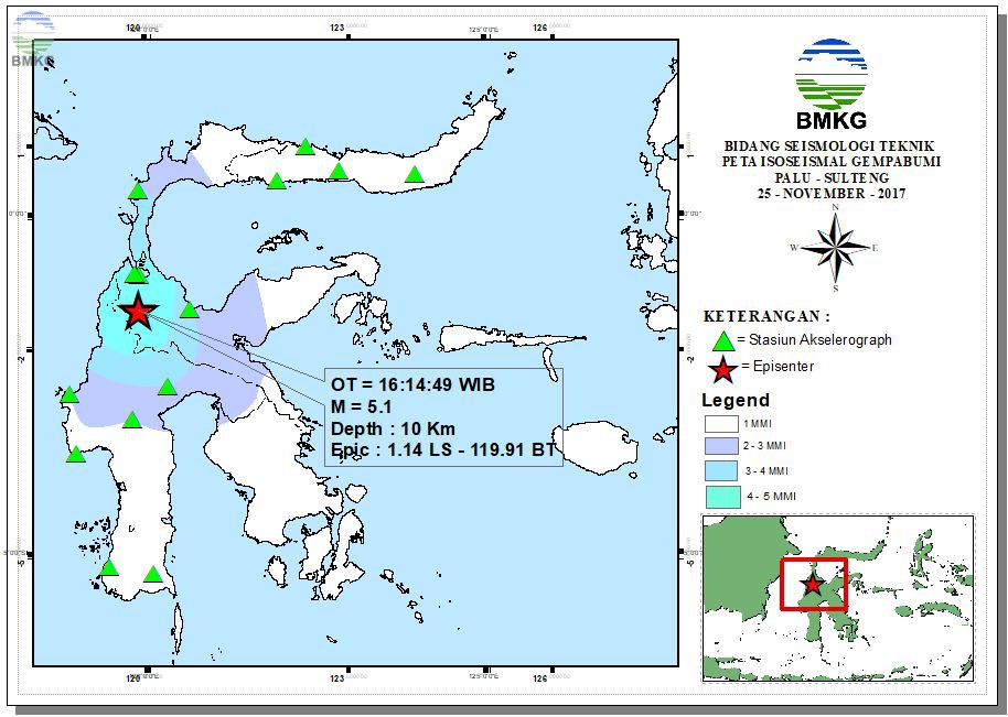 Peta Isoseismal Gempabumi Palu - Sulteng 25 November 2017