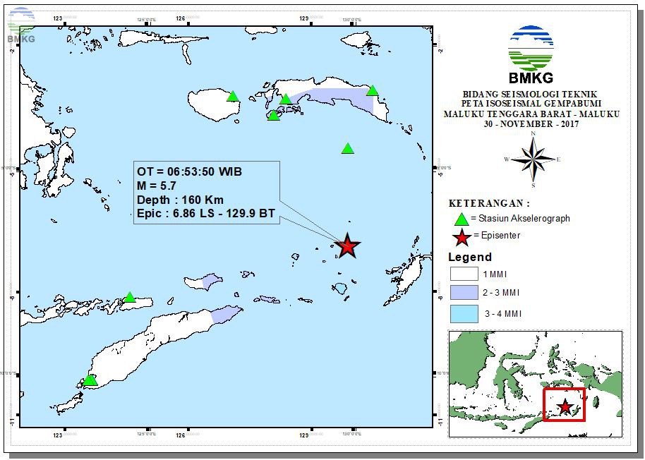 Peta Isoseismal Gempabumi Maluku Tenggara Barat - Maluku 30 November 2017