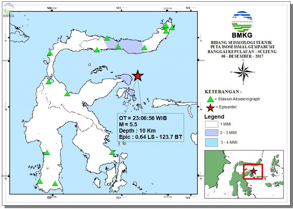 Peta Isoseismal Gempabumi Banggai Kepulauan - Sulteng 06 Desember 2017