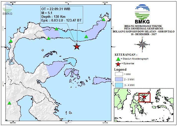 Peta Isoseismal Gempabumi Bolaang Mongondow Selatan - Gorontalo 18 Desember 2017