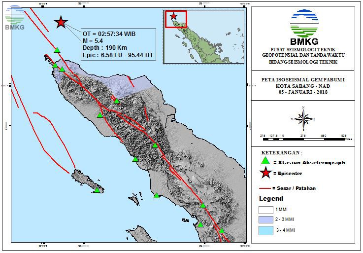 Peta Isoseismal Gempabumi Kota Sabang NAD 05 Januari