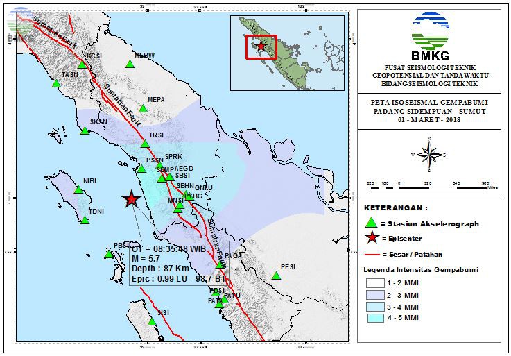 Peta Isoseismal Gempabumi Padang Sidempuan - Sumut 01 Maret 2018