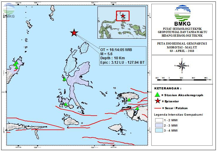 Peta Isoseismal Gempabumi Morowali - Malut 03 April 2018