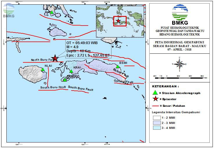 Peta Isoseismal Gempabumi Seram Bagian Barat - Maluku 07 April 2018