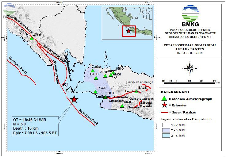 Peta Isoseismal Gempabumi Lebak - Banten 09 April 2018
