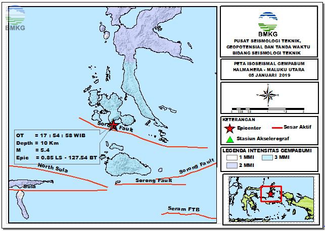 Peta Isoseismal Gempabumi Halmahera - Maluku Utara 05 Januari 2019