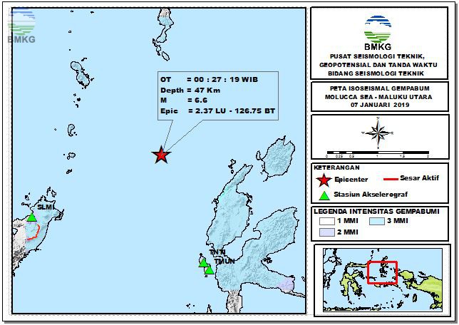 Peta Isoseismal Gempabumi Molucca Sea - Maluku Utara 07 Januari 2019