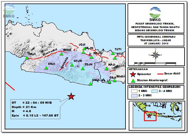 Peta Isoseismal Gempabumi Tasikmalaya - Jabar 07 Januari 2019