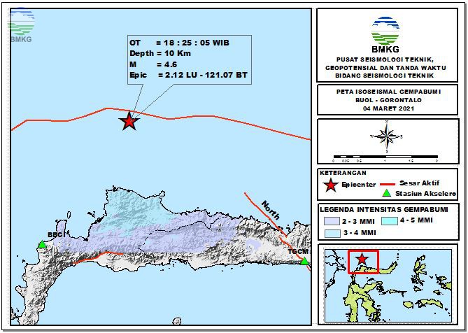 Peta Isoseismal Gempabumi Buol - Gorontalo, 04 Maret 2021