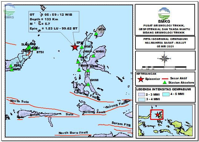 Peta Isoseismal Gempabumi Halmahera Barat, Maluku Utara 05 Mei 2021