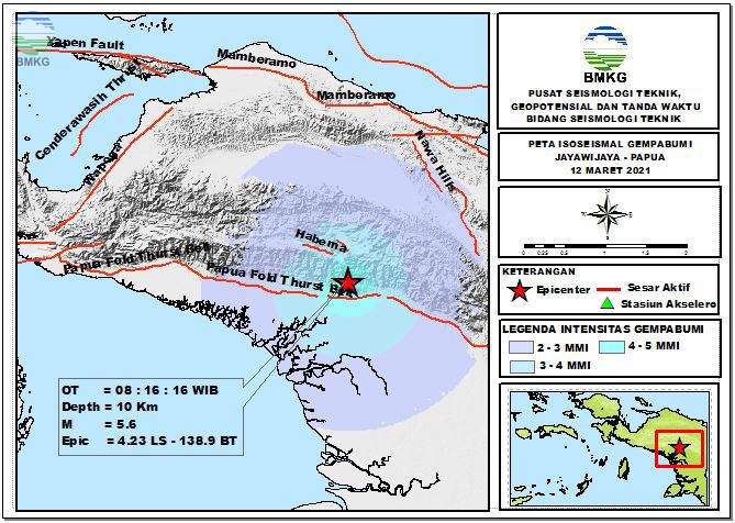 Peta Isoseismal Gempabumi JayaWijaya - Papua, 12 Maret 2021