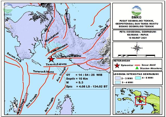 Peta Isoseismal Gempabumi Kaimana - Papua, 18 Maret 2021