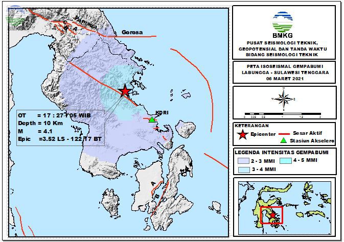 Peta Isoseismal Gempabumi Labungga - Sulawesi Tenggara, 06 Maret 2021