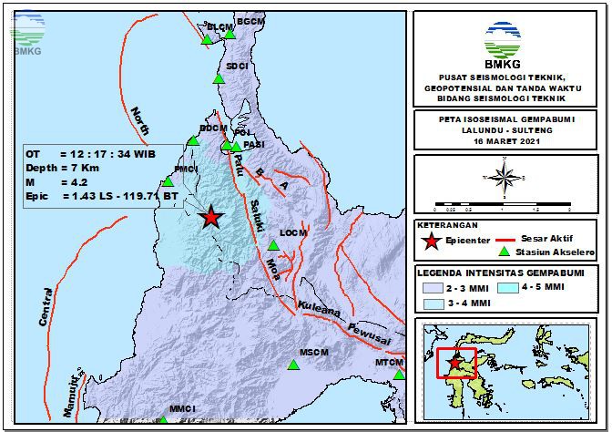 Peta Isoseismal Gempabumi Lalundu - Sulawesi Tengah, 16 Maret 2021