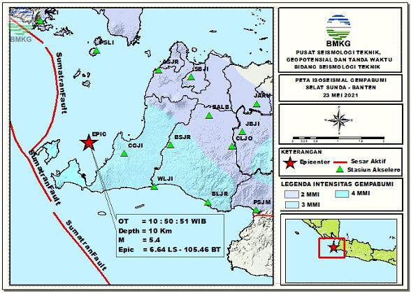 Peta Isoseismal Gempabumi Selat Sunda, Banten 23 Mei 2021