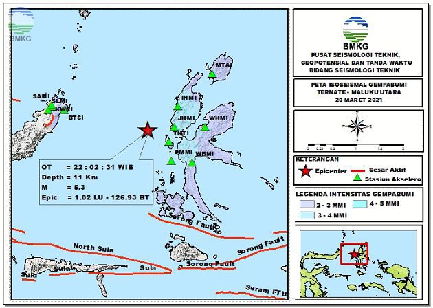 Peta Isoseismal Gempabumi Ternate - Maluku Utara, 20 Maret 2021