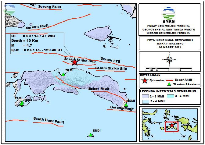 Peta Isoseismal Gempabumi Wahai - Maluku Tengah, 08 Maret 2021