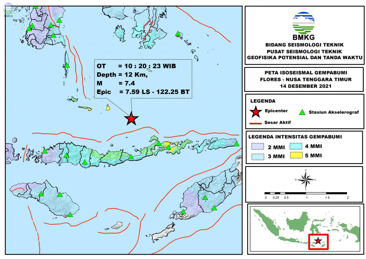 Peta Isoseismal Gempabumi Flores, Nusa Tenggara Timur 14 Desember 2021